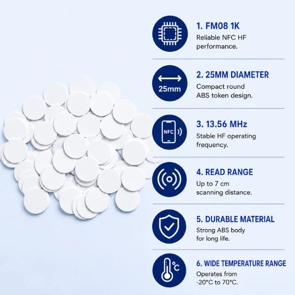 RFID NFC HF Token Round Tags | Read Range up to 7cm- For Metal Surfaces & Industrial Equipment - Image 4