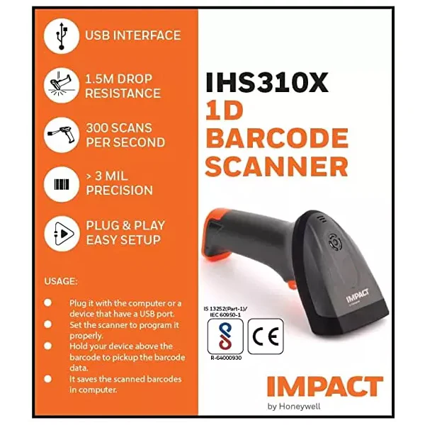 Honeywell IHS 310x 1D Laser Barcode Scanner | USB - Image 3