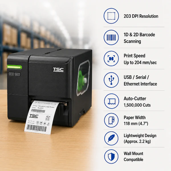 TSC ML241P Industrial Barcode Label Printer | 203 DPI | 118 mm | Direct Thermal - Image 2