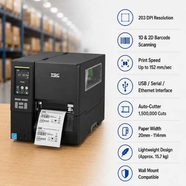 TSC-MH641T Metal Industrial Barcode Label Printer |Touch LCD |600 dpi| 6 ips - Image 2