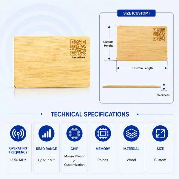 RFID NFC 213 Wooden Business Smart card | 13.56 MHz -For Access, ID & Payment - Image 2