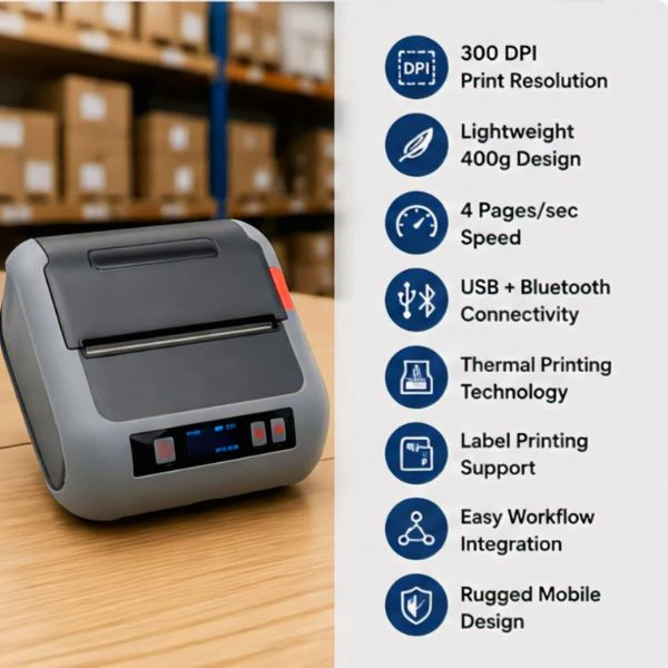 Label Receipt Mobile Printer |SRK-3ML026 |1D 2D Barcode Printer |USB, Bluetooth| 203 DPI - Image 2