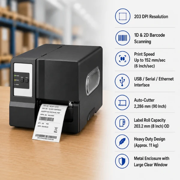 TSC ME-240 Barcode Printer with LCD | 203 dpi | Thermal Label Printer - Image 2