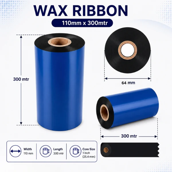 Wax Ribbon | 110mm x 300mtr | Thermal Transfer Barcode Label - Image 3