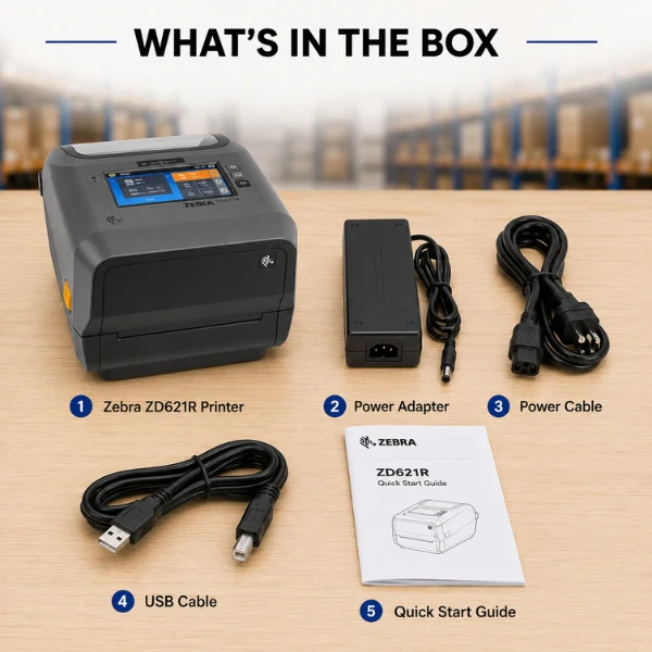 Zebra ZD621R RFID Thermal Transfer Premium Desktop Printer | 4" | 300 dpi | Ethernet+Serial+USB 2.0+USB Host | 2 year warranty - Image 5