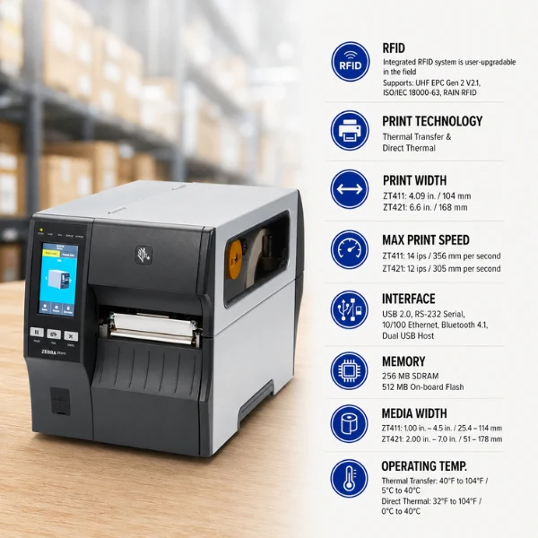 Zebra ZT411 RFID Industrial Printer | UHF RFID Label Printer & Encoder - Image 2